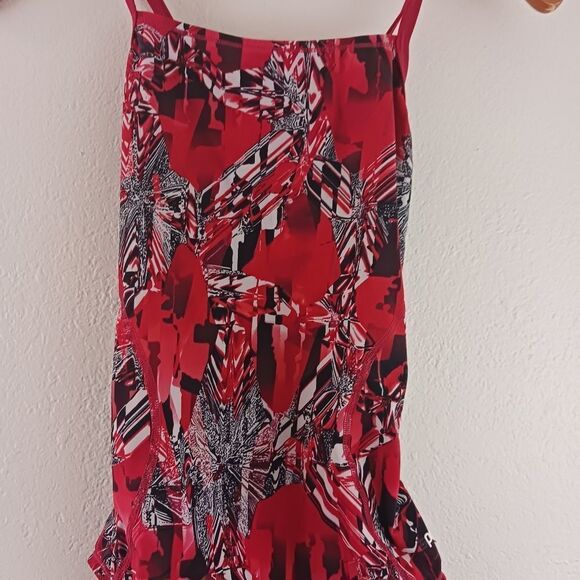 Speedo red printed open back swimsuit size 8/34 - Picture 2 of 5